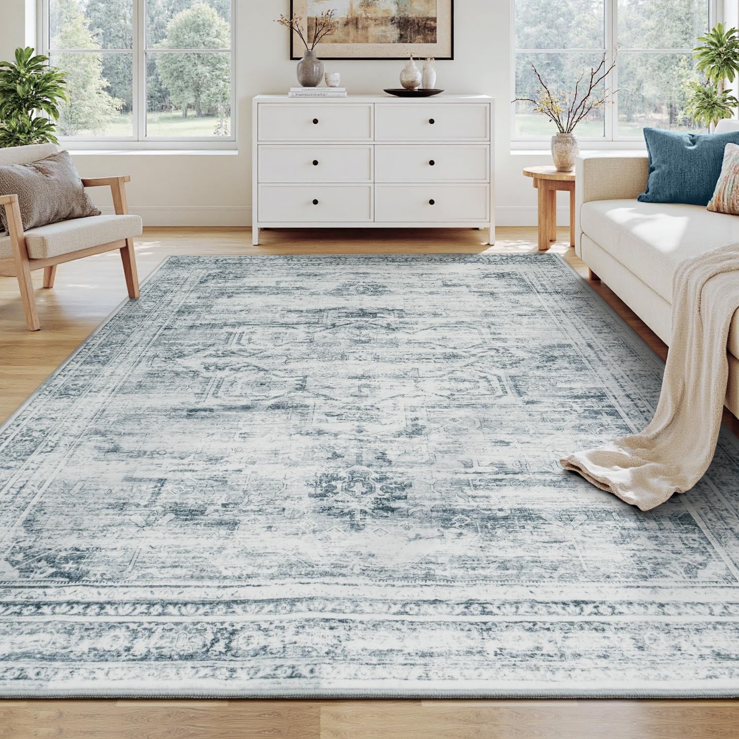 Vesper Collection · Grey Blue Washable Area Rug