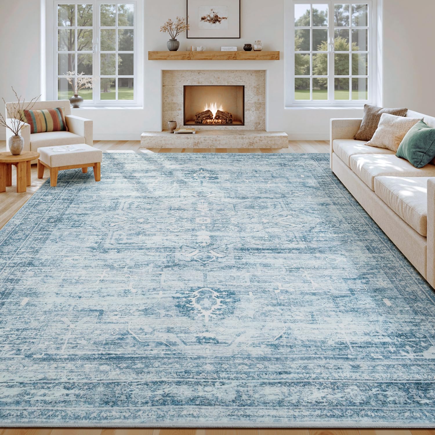 Vesper Collection · Blue Washable Area Rug