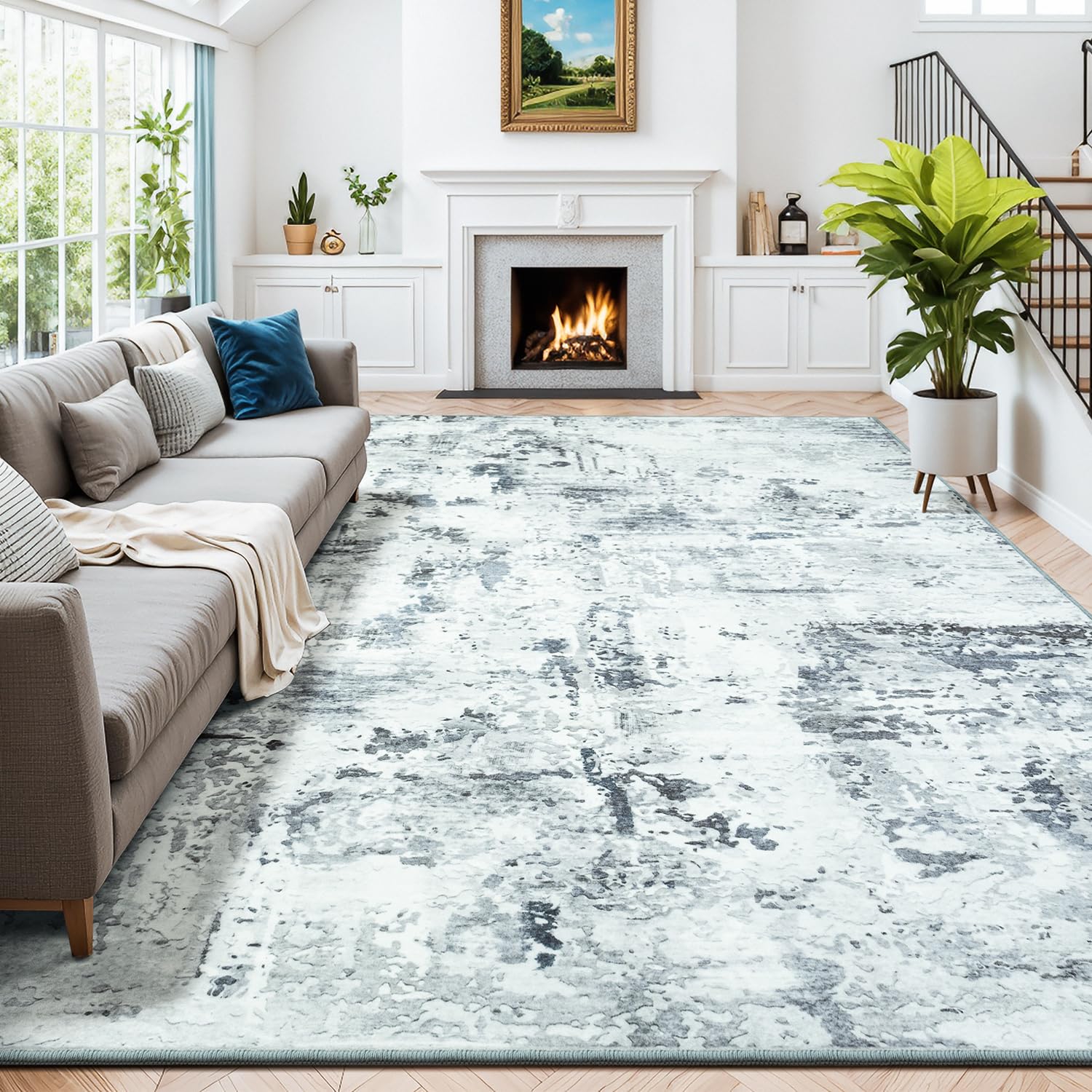 Speckle Collection · Blue Grey Washable Area Rug