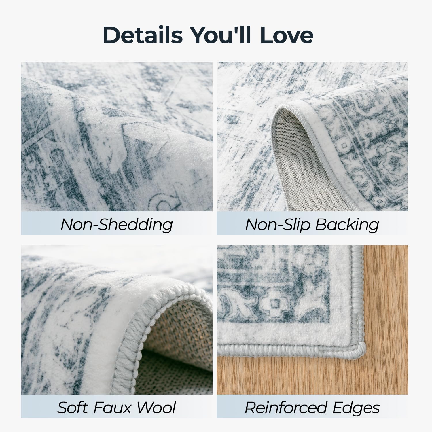 Vesper Collection · Grey Blue Washable Area Rug