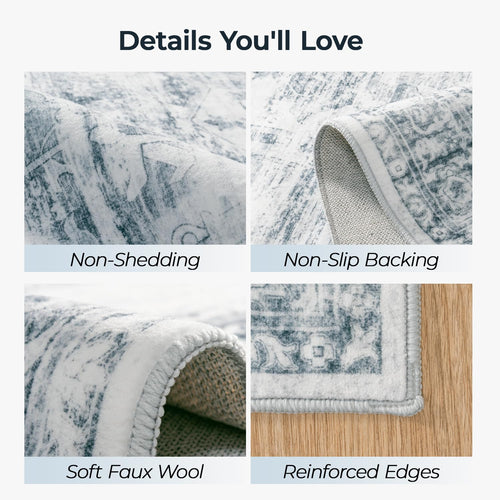 Vesper Collection · Grey Blue Washable Area Rug