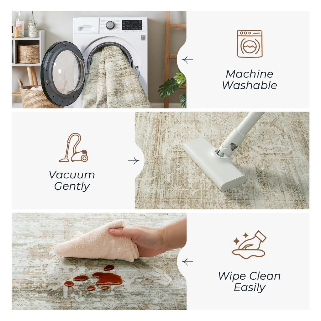 Vesper Collection · Beige Washable Area Rug