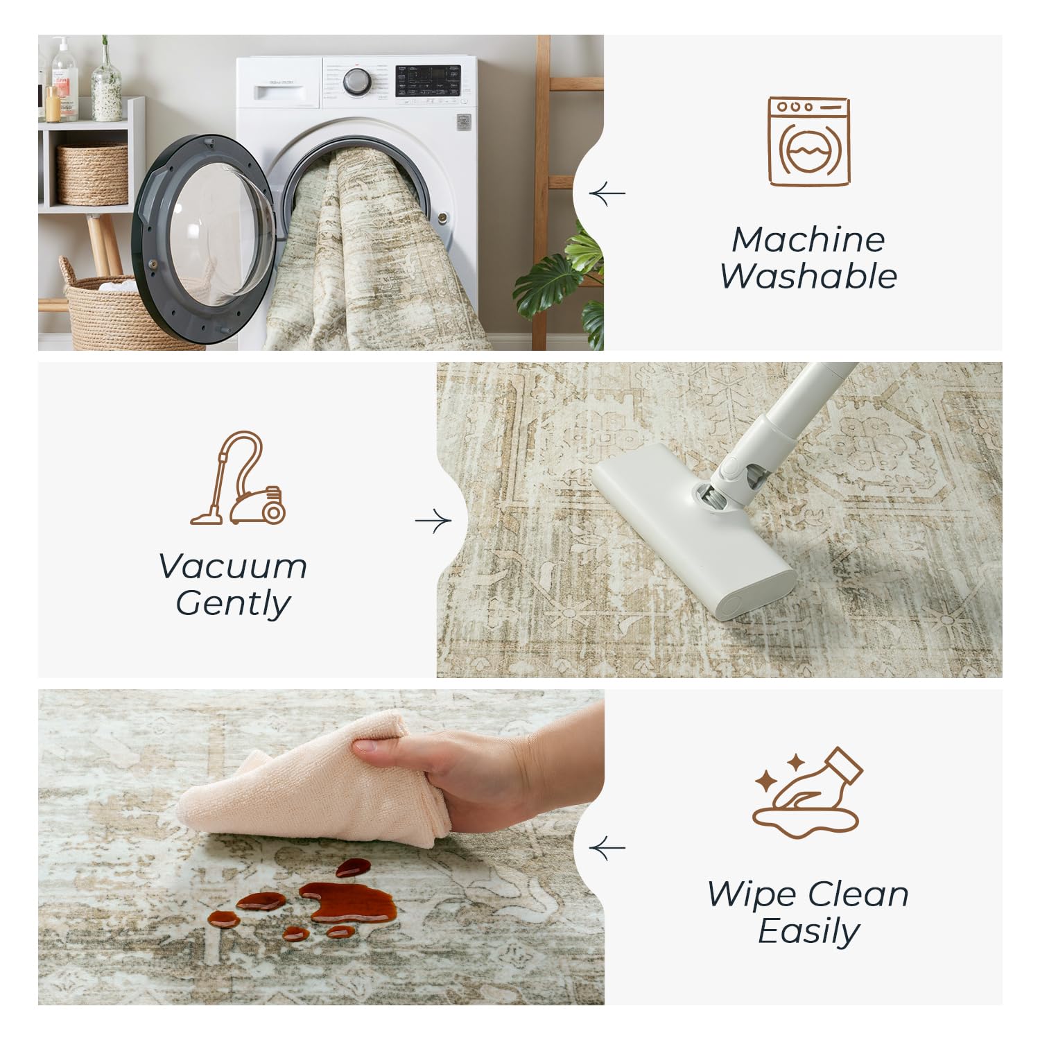 Vesper Collection · Beige Washable Area Rug