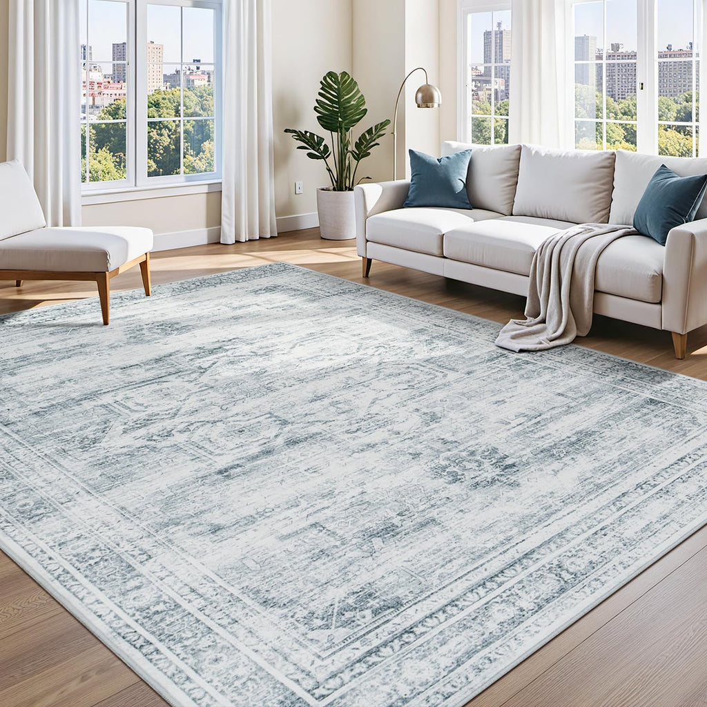 Vesper Collection · Grey Blue Washable Area Rug