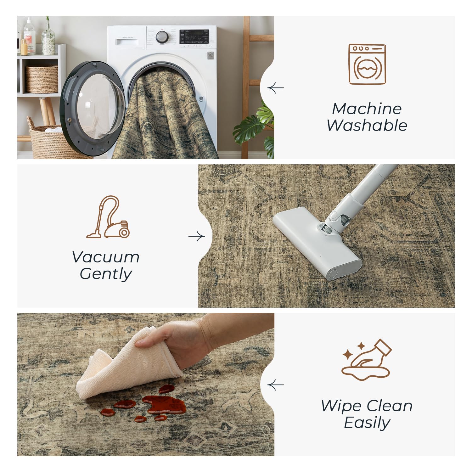 Vesper Collection · Brown Washable Area Rug