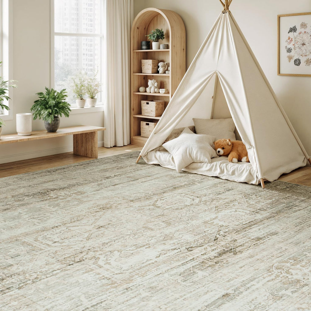 Vesper Collection · Beige Washable Area Rug