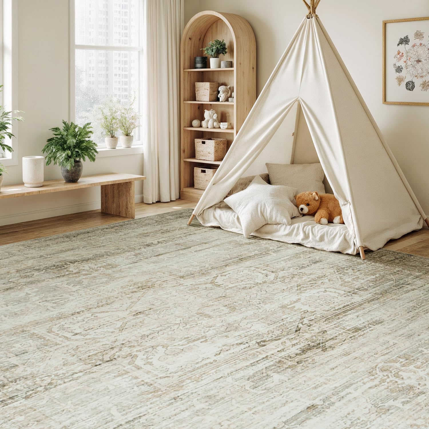 Vesper Collection · Beige Washable Area Rug