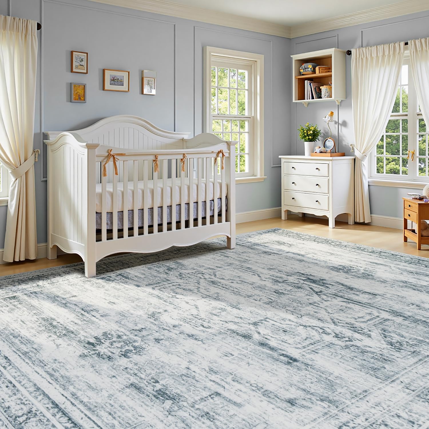 Vesper Collection · Grey Blue Washable Area Rug