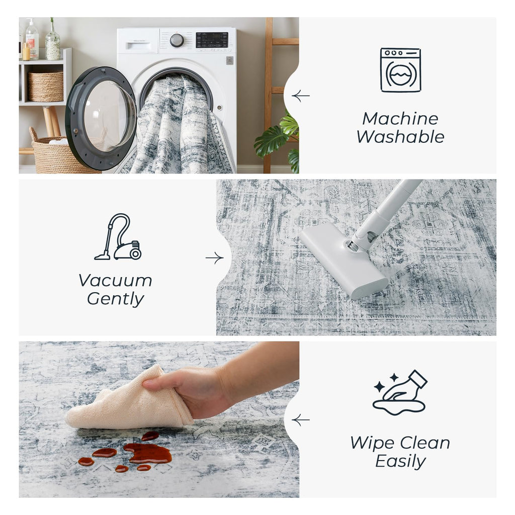 Vesper Collection · Grey Blue Washable Area Rug