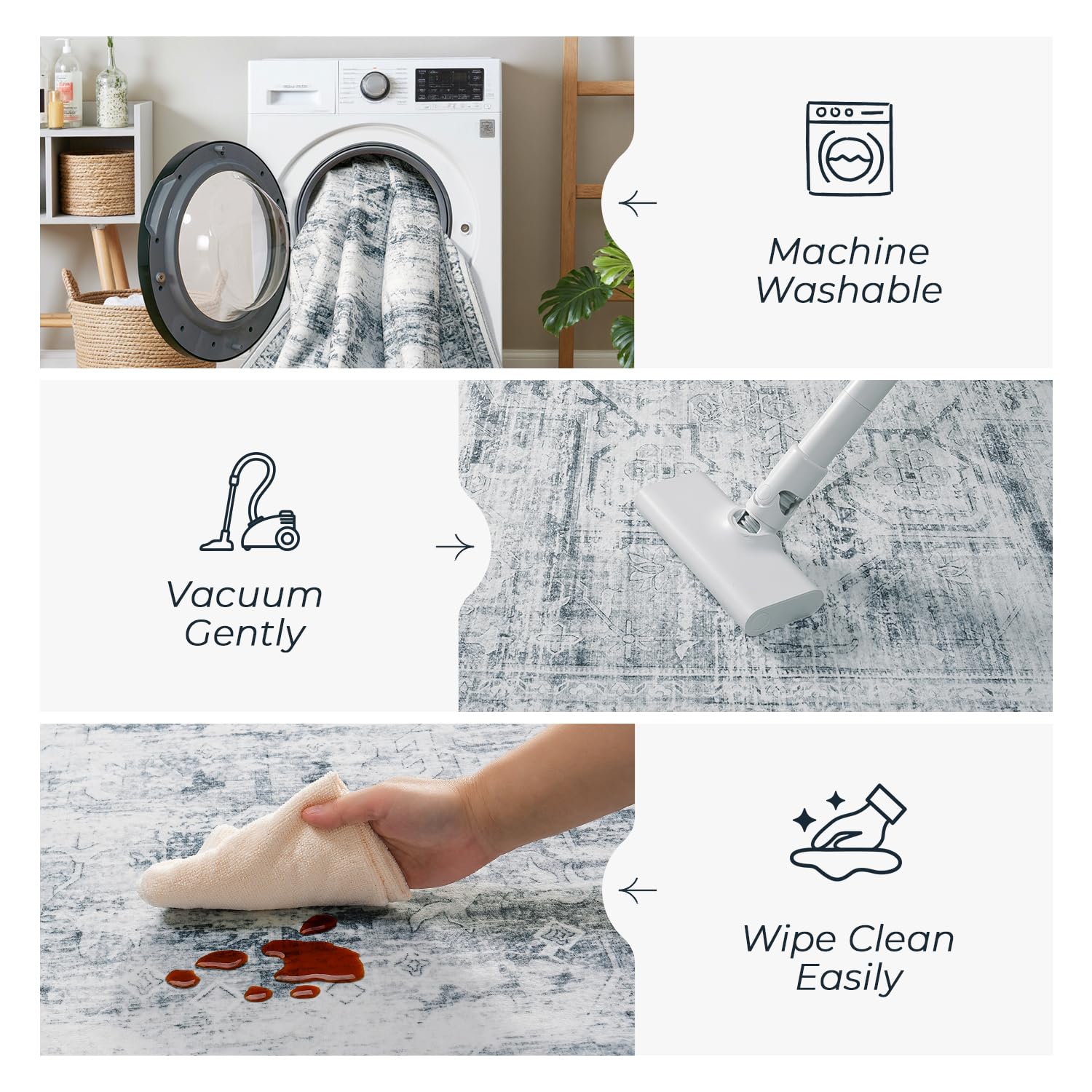 Vesper Collection · Grey Blue Washable Area Rug